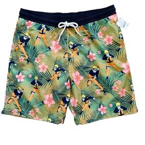 NWT Naruto Anime Ninja Shippuden Tropical Print Drawstring Swim Trunks Size M